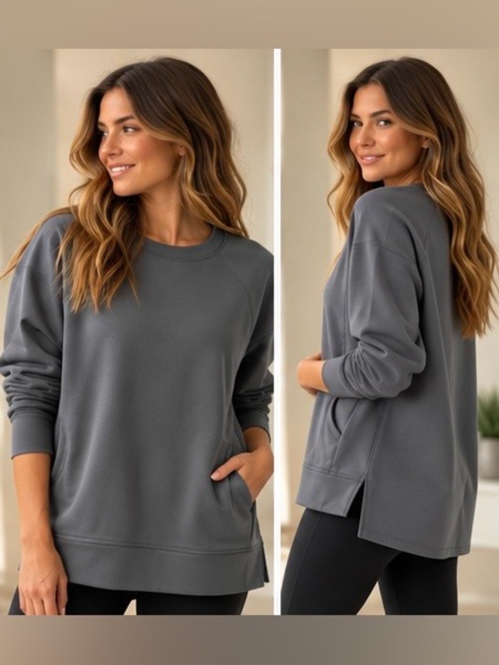 Zella Soft Scuba Knit Oversize Crewneck Tunic Pullover, M